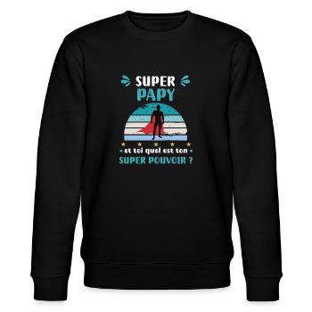 Opa Super Power Super Opa Opa - Stanley/Stella Unisex Bio-Sweatshirt CHANGER  - Schwarz - Vorne - Nik (191cm) & Marisol (170cm)