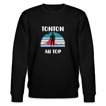 Onkel an der Spitze Retro-Vintage-Onkel-Geschenk - Stanley/Stella Unisex Bio-Sweatshirt CHANGER  - Schwarz - Vorne - Nik (191cm) & Marisol (170cm)
