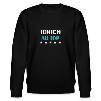 Onkel an der Spitze personalisiertes Geschenk Onkel - Stanley/Stella Unisex Bio-Sweatshirt CHANGER  - Schwarz - Vorne - Nik (191cm) & Marisol (170cm)