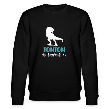 Onkel Saurus Dinosaurier T Rex Geschenk Onkel - Stanley/Stella Unisex Bio-Sweatshirt CHANGER  - Schwarz - Vorne - Nik (191cm) & Marisol (170cm)