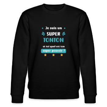 Super Onkel Super Power Onkel Geschenk - Stanley/Stella Unisex Bio-Sweatshirt CHANGER  - Schwarz - Vorne - Nik (191cm) & Marisol (170cm)