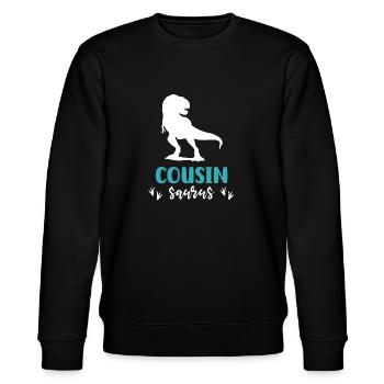 Cousin Saurus Dinosaurier T Rex Cousin Geschenk - Stanley/Stella Unisex Bio-Sweatshirt CHANGER  - Schwarz - Vorne - Nik (191cm) & Marisol (170cm)