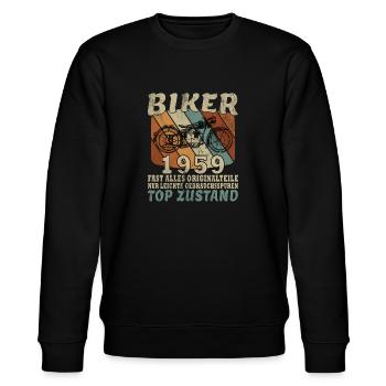 Motorradfahrer Motorrad Biker Geboren 1959 - Stanley/Stella Unisex Bio-Sweatshirt CHANGER  - Schwarz - Vorne - Nik (191cm) & Marisol (170cm)