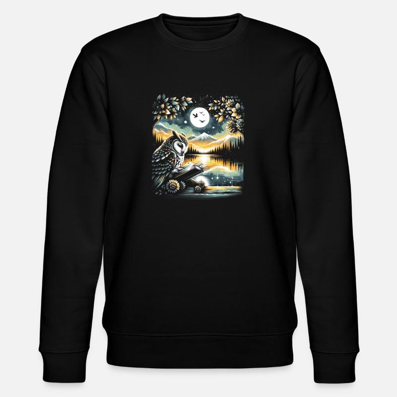 Eulen-lesebuch – Vollmond-seelandschaft - Stanley/Stella Unisex Bio-Sweatshirt CHANGER  - Schwarz