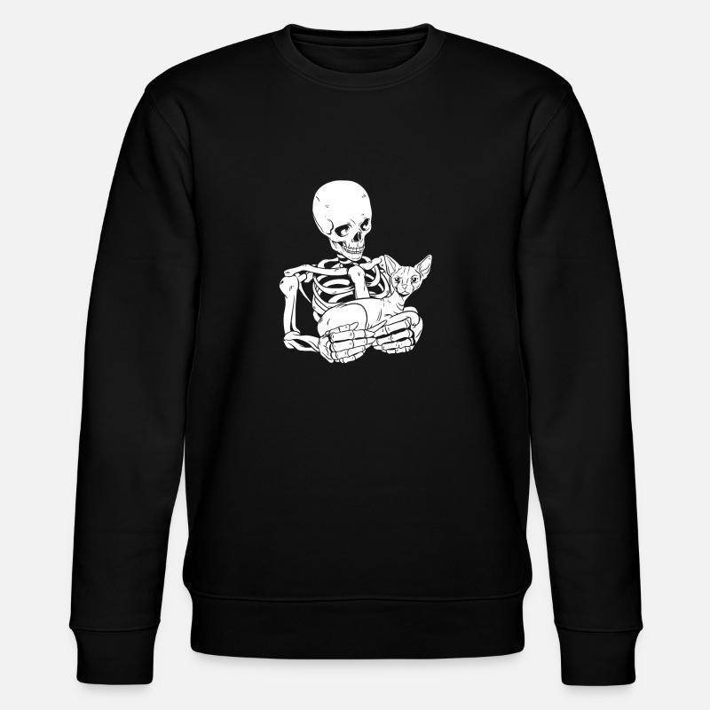 Skeleton Holding Cat - Stanley/Stella Unisex Bio-Sweatshirt CHANGER - Schwarz
