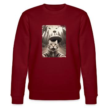 Lustiges Katzen Selfie Außerirdisches Raumschiff - Stanley/Stella Unisex Bio-Sweatshirt CHANGER  - Burgunderrot - Vorne - Nik (191cm) & Marisol (170cm)