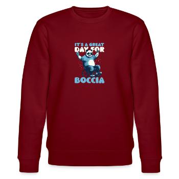 Boccia-Spieler Großer Tag für Boccia - Stanley/Stella Unisex Bio-Sweatshirt CHANGER  - Burgunderrot - Vorne - Nik (191cm) & Marisol (170cm)