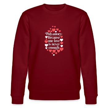 Polyamoröse Gemeinschaft Polyamorous Parenting - Stanley/Stella Unisex Bio-Sweatshirt CHANGER  - Burgunderrot - Vorne - Nik (191cm) & Marisol (170cm)