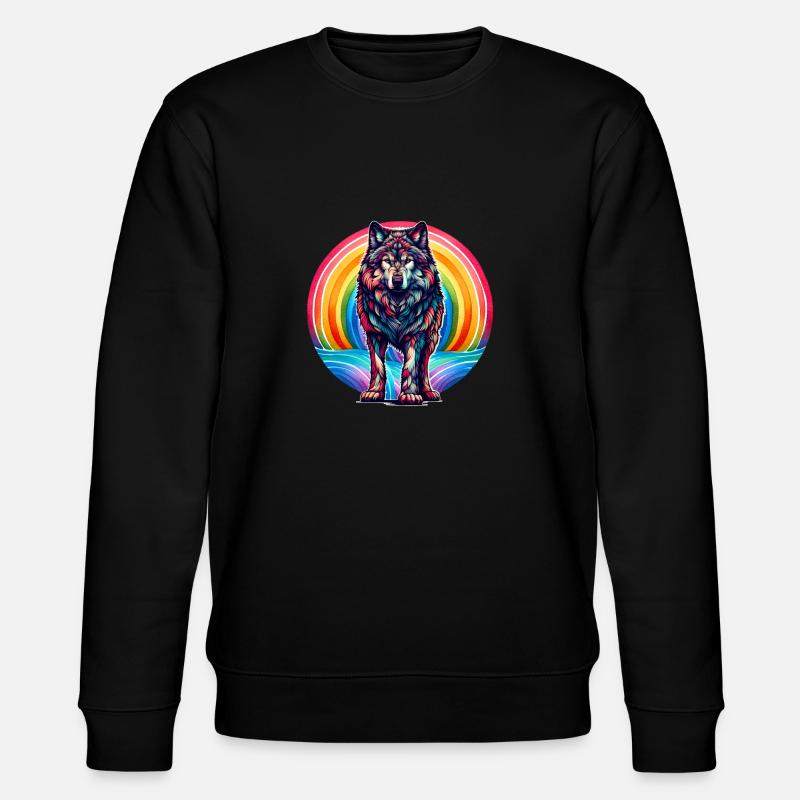 Regenbogen Wolf Wölfe - Stanley/Stella Unisex Bio-Sweatshirt CHANGER - Schwarz