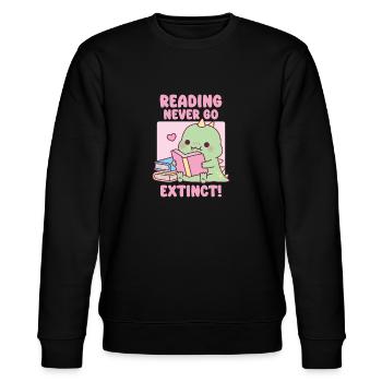 Niedlicher Dinosaurier mit Büchern, die nie aussterben - Stanley/Stella Unisex Bio-Sweatshirt CHANGER  - Schwarz - Vorne - Nik (191cm) & Marisol (170cm)