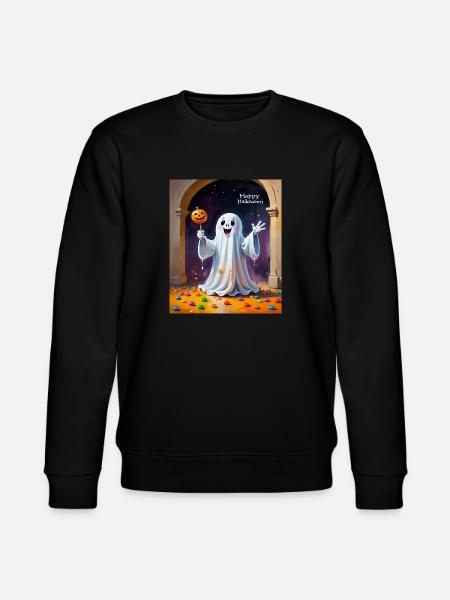 Cheerful Ghost with Pumpkin - Stanley/Stella CHANGER Unisex Organic Sweatshirt - black