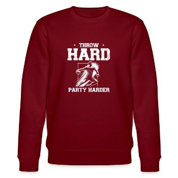Throw Hard Party Harder Handball Sportler - Stanley/Stella Unisex Bio-Sweatshirt CHANGER  - Burgunderrot - Vorne - Nik (191cm) & Marisol (170cm)