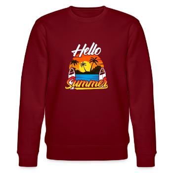 Hello Summer Sunset Design - Stanley/Stella Unisex Bio-Sweatshirt CHANGER  - Burgunderrot - Vorne - Nik (191cm) & Marisol (170cm)