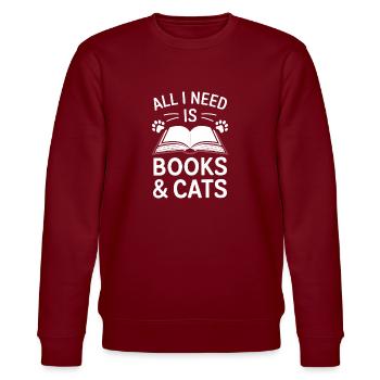 Bücher und Katzen Motiv Leseratte - Stanley/Stella Unisex Bio-Sweatshirt CHANGER  - Burgunderrot - Vorne - Nik (191cm) & Marisol (170cm)