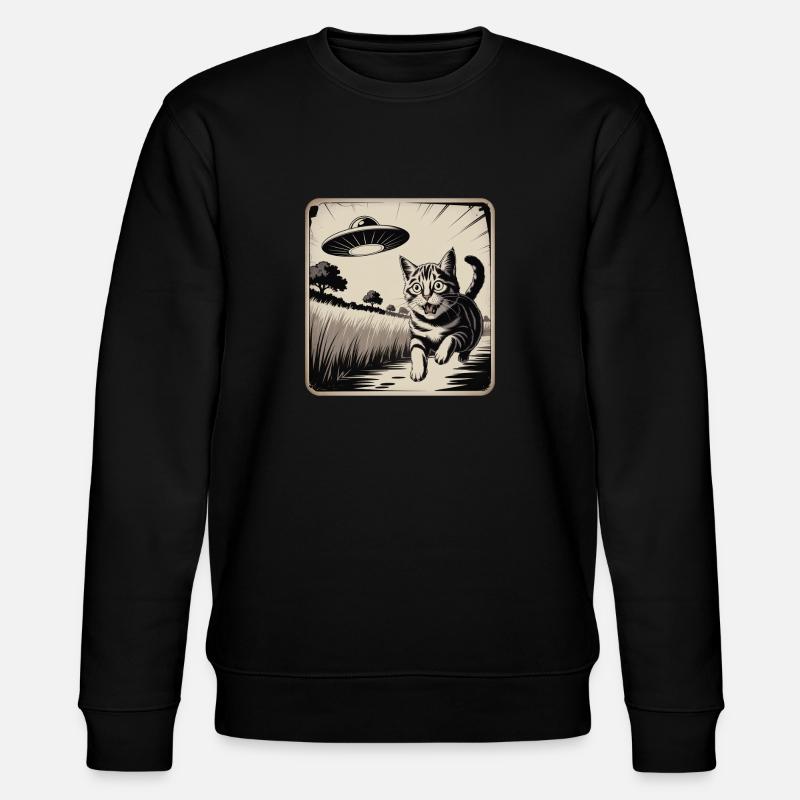 Cat and UFO Adventure Drawing - Stanley/Stella CHANGER Unisex Organic Sweatshirt - black