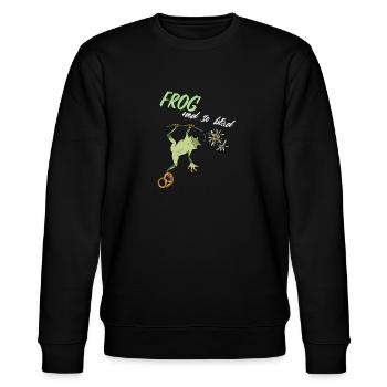 Frog ned so blöd Frosch Frag nicht Bayern boarisch - Stanley/Stella Unisex Bio-Sweatshirt CHANGER  - Schwarz - Vorne - Nik (191cm) & Marisol (170cm)