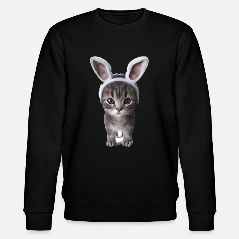 Katze mit Hasenohren - Stanley/Stella Unisex Bio-Sweatshirt CHANGER  - Schwarz