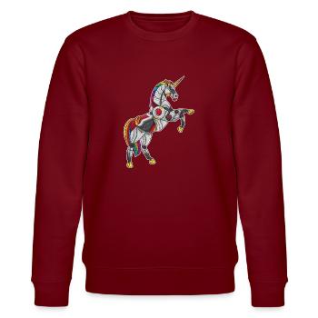 Roboter Einhorn Robot Unicorn Geschenk Geburtstag - Stanley/Stella Unisex Bio-Sweatshirt CHANGER  - Burgunderrot - Vorne - Nik (191cm) & Marisol (170cm)