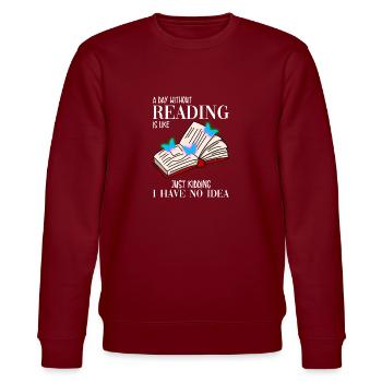 Lesen Leseratte - Stanley/Stella Unisex Bio-Sweatshirt CHANGER  - Burgunderrot - Vorne - Nik (191cm) & Marisol (170cm)