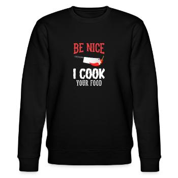 I cook your food - Koch, Köchin, Schneebesen - Stanley/Stella Unisex Bio-Sweatshirt CHANGER  - Schwarz - Vorne - Nik (191cm) & Marisol (170cm)