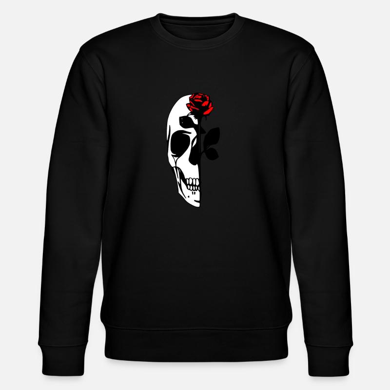 Demi crâne avec rose rouge - Sweat bio CHANGER Stanley/Stella Unisexe - noir