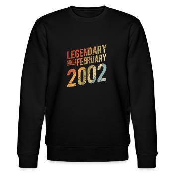 20th Birthday Gift Legendary Since February 2002 2 - Stanley/Stella Unisex Bio-Sweatshirt CHANGER  - Schwarz - Vorne - Nik (191cm) & Marisol (170cm)