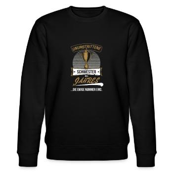 Sister of the Year Award Trophy for Sis - Stanley/Stella CHANGER Unisex Organic Sweatshirt - black - Front - Nik (191cm) & Marisol (170cm)
