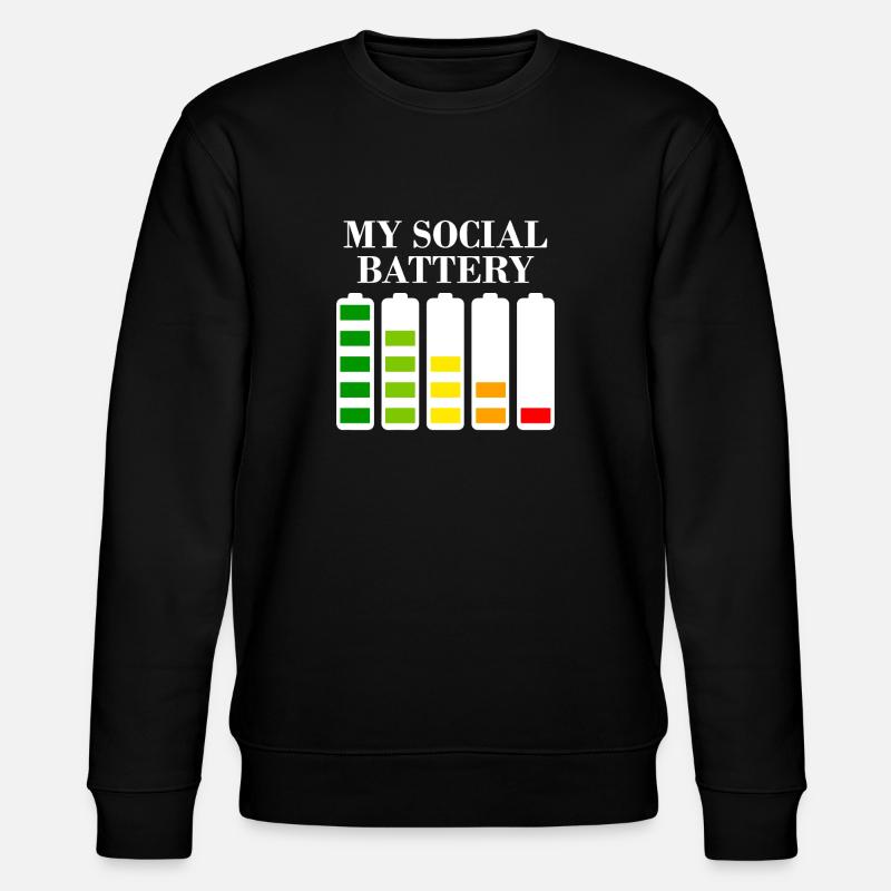 Batterie sociale Anxiété sociale introvertie - Sweat bio CHANGER Stanley/Stella Unisexe - noir