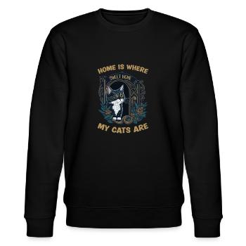 Home Is Where My Cat Are - Stanley/Stella CHANGER Unisex Organic Sweatshirt - black - Front - Nik (191cm) & Marisol (170cm)