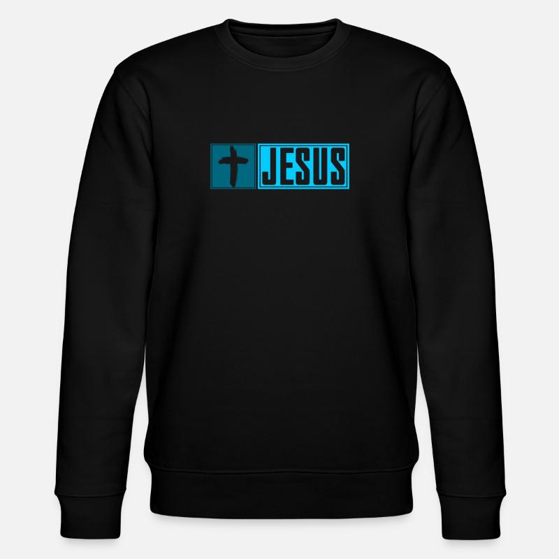 JESUS Cross -blue- - Stanley/Stella Unisex Bio-Sweatshirt CHANGER  - Schwarz