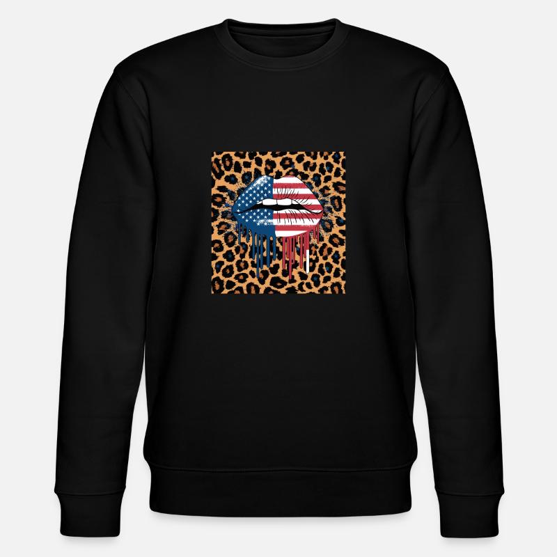 Leopard Lippen mit USA Flagge - Stanley/Stella Unisex Bio-Sweatshirt CHANGER  - Schwarz