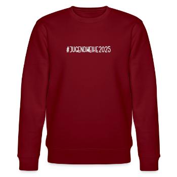 Jugendweihe 2025 Endlich Erwachsen Jugendfeier - Stanley/Stella Unisex Bio-Sweatshirt CHANGER  - Burgunderrot - Vorne - Nik (191cm) & Marisol (170cm)