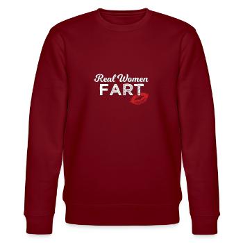 Echte Frauen Furz - Stanley/Stella Unisex Bio-Sweatshirt CHANGER  - Burgunderrot - Vorne - Nik (191cm) & Marisol (170cm)