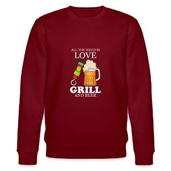 Grillen Barbeque Liebe Bier - Geschenk - Stanley/Stella Unisex Bio-Sweatshirt CHANGER  - Burgunderrot - Vorne - Nik (191cm) & Marisol (170cm)