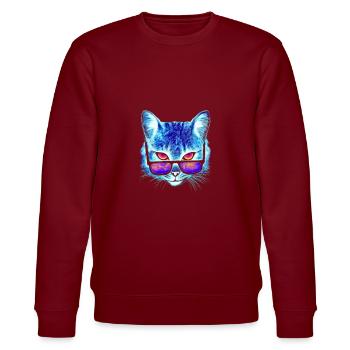 Sommer Katze Sonnenbrille Faszination Geschenk - Stanley/Stella Unisex Bio-Sweatshirt CHANGER  - Burgunderrot - Vorne - Nik (191cm) & Marisol (170cm)