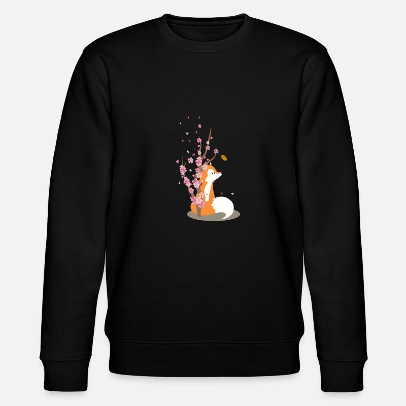 Süßes Kirschblüten Fuchs Motiv - Stanley/Stella Unisex Bio-Sweatshirt CHANGER  - Schwarz
