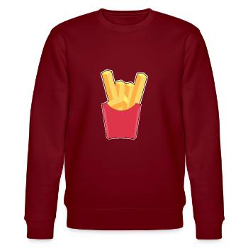 Heavy Metal Pommes fork - Stanley/Stella CHANGER Unisex Organic Sweatshirt - burgundy - Front - Nik (191cm) & Marisol (170cm)