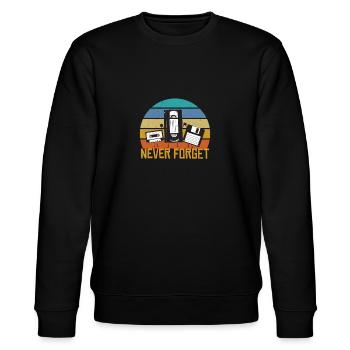 Never Forget Retro Kassette VHS Diskette Geschenk - Stanley/Stella Unisex Bio-Sweatshirt CHANGER  - Schwarz - Vorne - Nik (191cm) & Marisol (170cm)