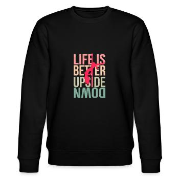 PoleDance - Life is better upside down - Stanley/Stella Unisex Bio-Sweatshirt CHANGER  - Schwarz - Vorne - Nik (191cm) & Marisol (170cm)