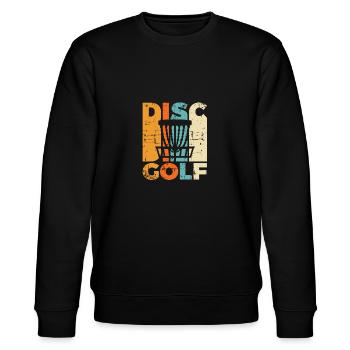 Retro Disc Golf Vintage Ultimate Frisbee - Stanley/Stella Unisex Bio-Sweatshirt CHANGER  - Schwarz - Vorne - Nik (191cm) & Marisol (170cm)