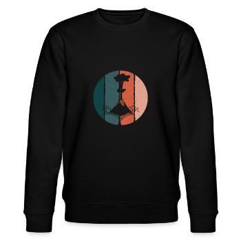 Cooles Vintages ausbrechendes Vulkan-Retro Wohnmobilgeschenk - Stanley/Stella Unisex Bio-Sweatshirt CHANGER  - Schwarz - Vorne - Nik (191cm) & Marisol (170cm)
