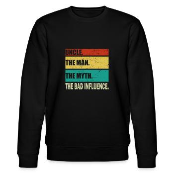 Onkel The Man Mythos Bad Influence Vintage Geschenk - Stanley/Stella Unisex Bio-Sweatshirt CHANGER  - Schwarz - Vorne - Nik (191cm) & Marisol (170cm)