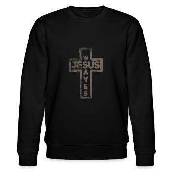 Jesus - Jesus Saves - Stanley/Stella CHANGER Unisex Organic Sweatshirt - black - Front - Nik (191cm) & Marisol (170cm)