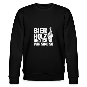 Bier Holz und ich wir sind so - Holzfäller - Stanley/Stella Unisex Bio-Sweatshirt CHANGER  - Schwarz - Vorne - Nik (191cm) & Marisol (170cm)