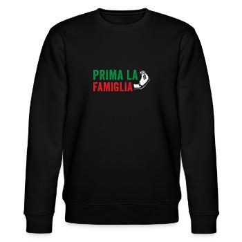 Prima La Famiglia Shirt - Italienisches Geschenk - Familie F. - Stanley/Stella Unisex Bio-Sweatshirt CHANGER  - Schwarz - Vorne - Nik (191cm) & Marisol (170cm)