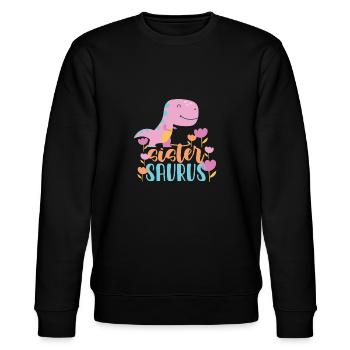Schwester Saurus Geschenk für Mädchen - Stanley/Stella Unisex Bio-Sweatshirt CHANGER  - Schwarz - Vorne - Nik (191cm) & Marisol (170cm)