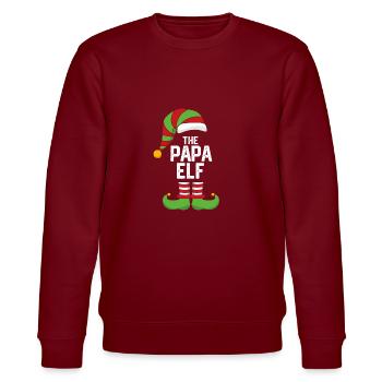 The Papa Elf - Dad Papa Christmas Gift - Stanley/Stella Unisex Bio-Sweatshirt CHANGER  - Burgunderrot - Vorne - Nik (191cm) & Marisol (170cm)