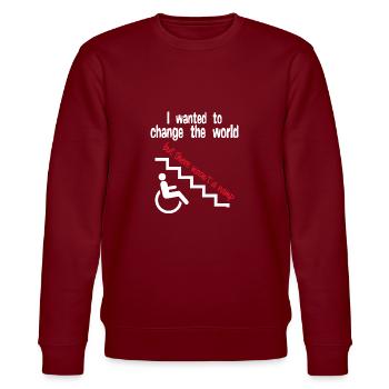 Wollte 2 die Welt verändern, aber es gab keine Rampe! - Stanley/Stella Unisex Bio-Sweatshirt CHANGER  - Burgunderrot - Vorne - Nik (191cm) & Marisol (170cm)