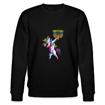 Jewnicorn Jewish Unicorn Cute Hanukkah Chanukkah G - Stanley/Stella CHANGER Unisex Organic Sweatshirt - black - Front - Nik (191cm) & Marisol (170cm)