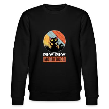 PEW PEW Katze - Stanley/Stella Unisex Bio-Sweatshirt CHANGER  - Schwarz - Vorne - Nik (191cm) & Marisol (170cm)